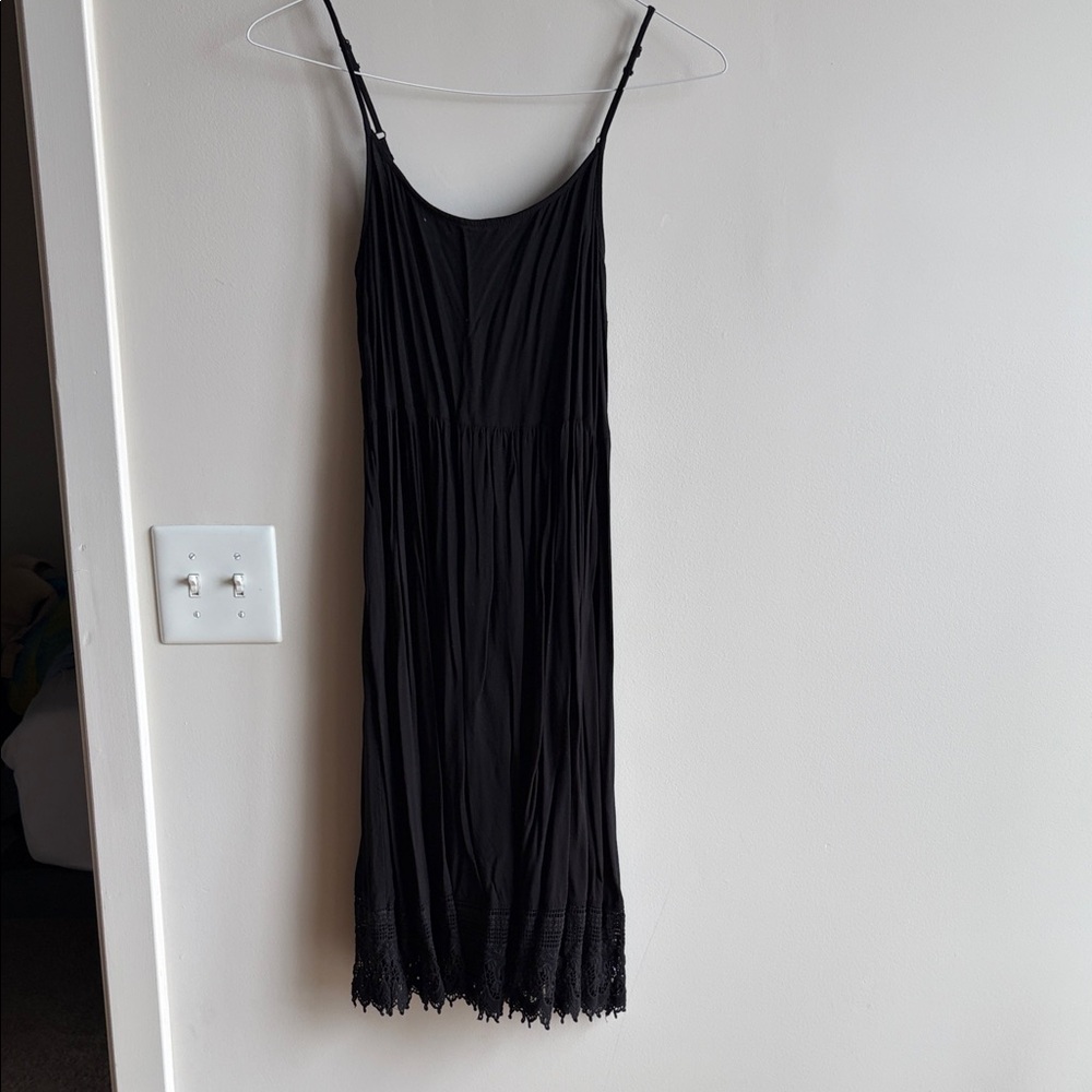 Forever 21 Black Midi Slip Dress with Crochet Hem